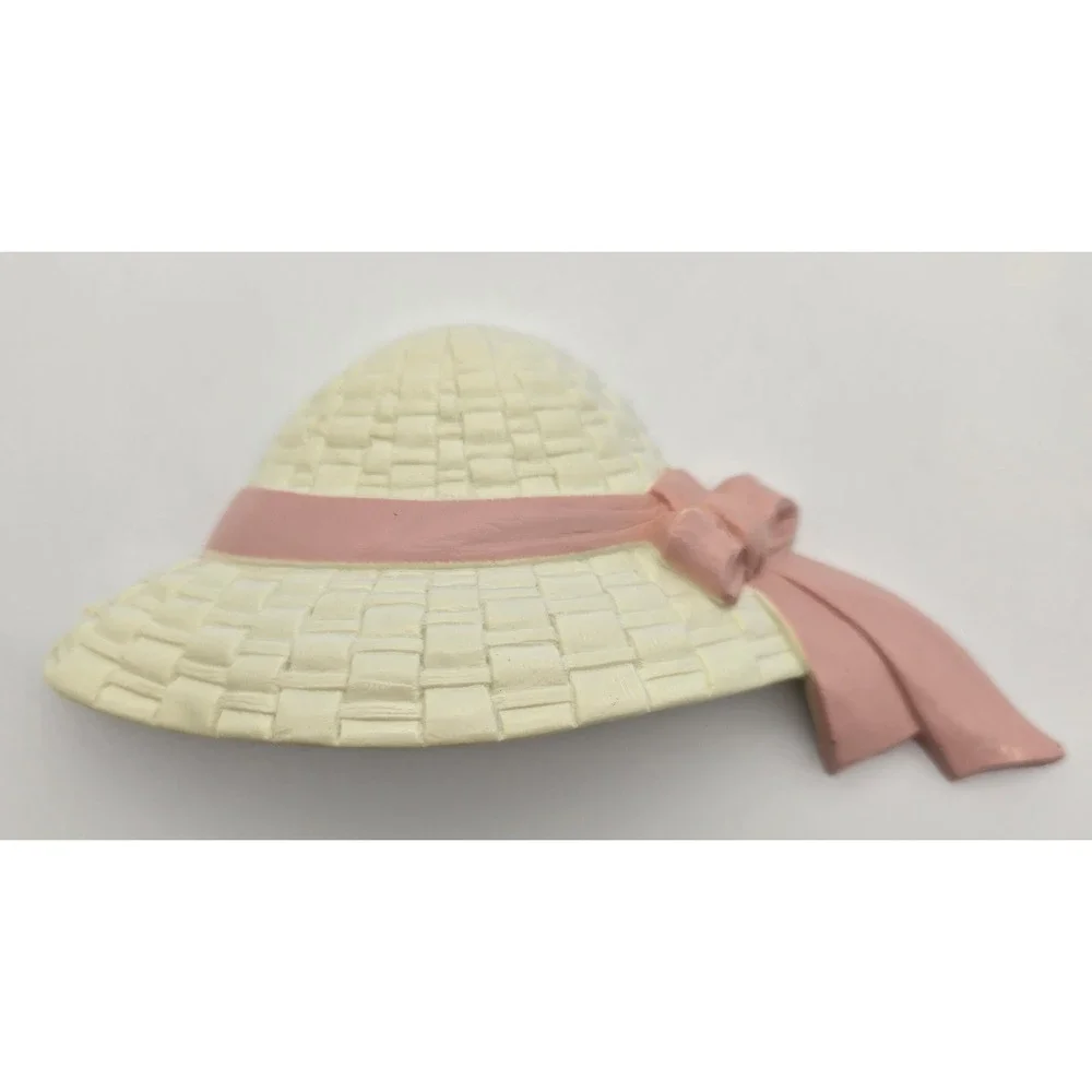 Burwood‎ 1998 USA Wall Plaques Set 3 Pink Ribbon Straw Hat Shabby Chic Decor